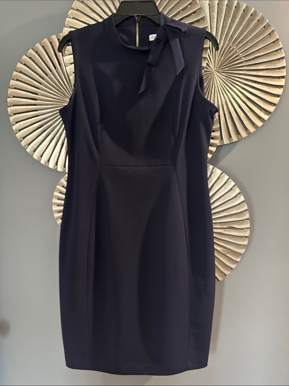 Calvin Klein Navy Sleeveless Sheath with Neck Bow